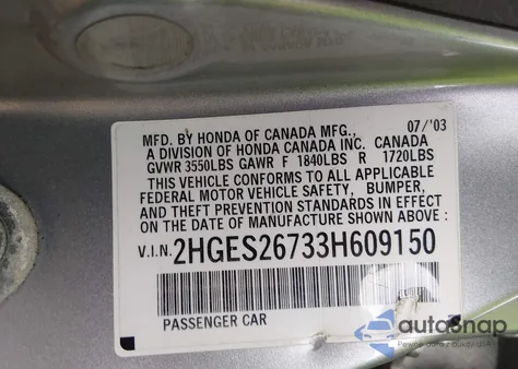 2003 Honda Civic Ex из США, поврежденный, VIN 2HGES26733H609150